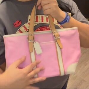Coach Cream and pink canvas handbag